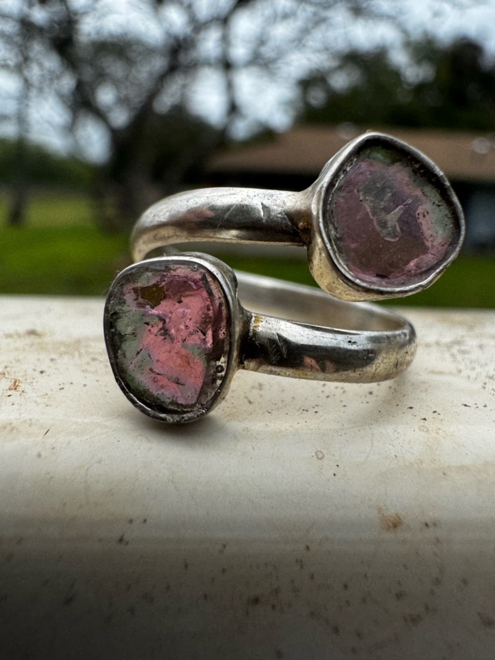 RARE solid sterling custom picked genuine watermelon tourmaline slice ring$899